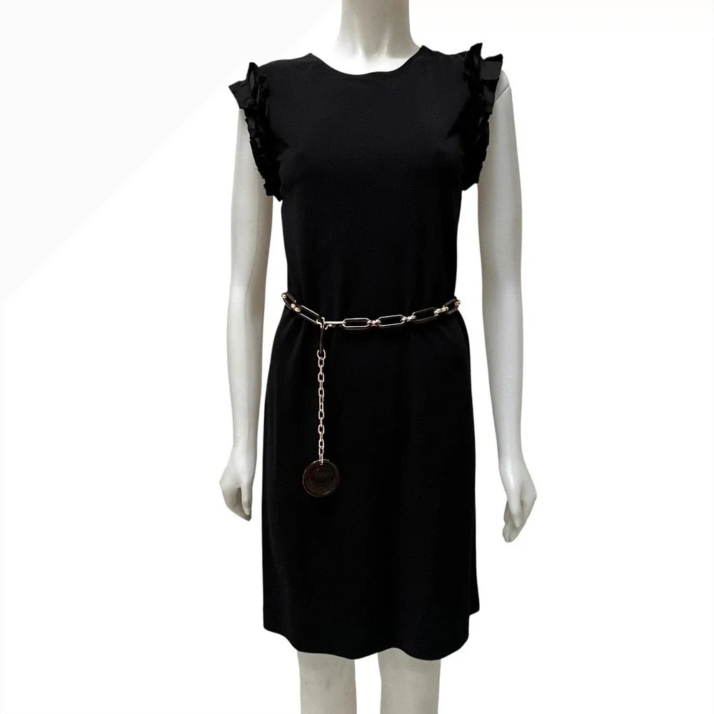 Tory Burch Black Ruffle Shoulder Bow Back Shift Dress Old Money Chic LBD‎ Sz S/P
